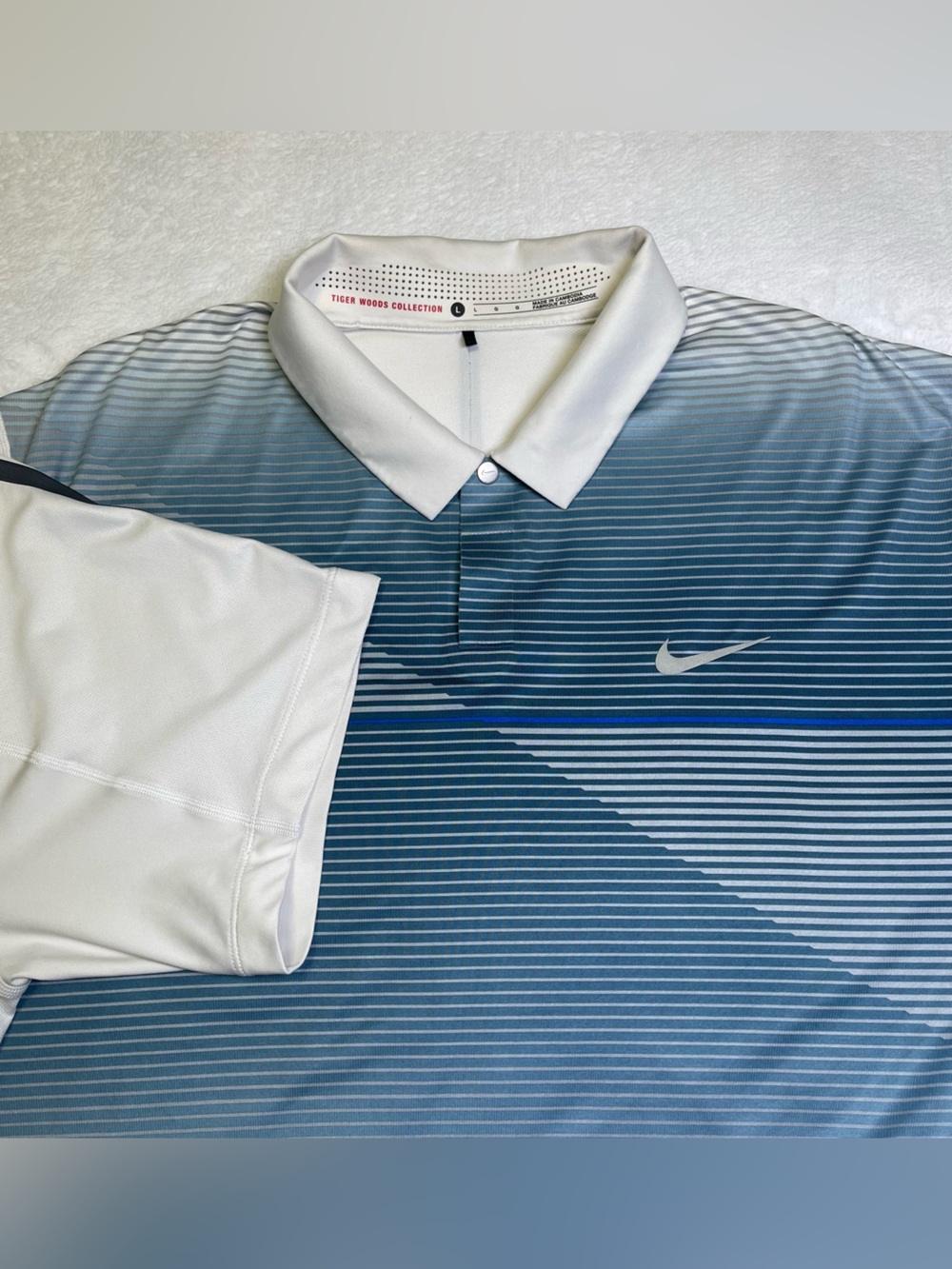 Nike Golf Tiger Woods Collection Dri-Fit Polo Large Blue Grey Gradient Stripe